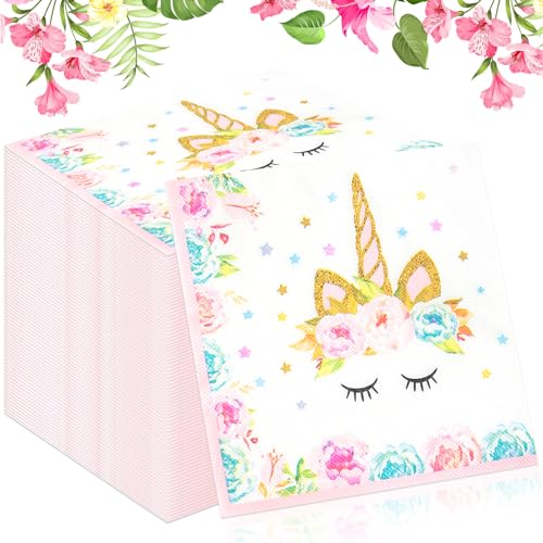 TOPJOWGA Serviette Papierserviette, 100 Stücke Servietten Einhorn, Servietten Unicorns, Einhorn Kindergeburtstag, Happy Birthday Servietten Tischdekoration für Party Dekoration, 33x33cm von TOPJOWGA