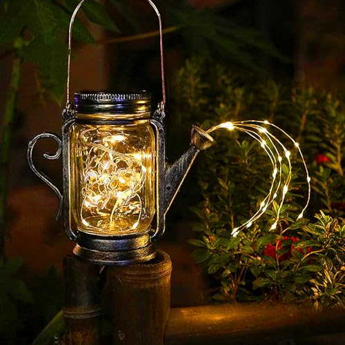 TOTHDATE 2er-set Solar Gartenleuchten Gießkanne, Solar Garten Ornamente Außen mit 45 LEDS Lichterketten Solar Mason Jar Laterne Lichter IP65 Wasserdicht für Gärten Innenhöfe Balkon Terrasse von TOTHDATE