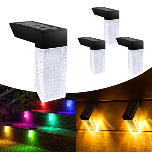 TOTHDATE 4PCS Solar Treppenbeleuchtung Aussen Warmweiß+Farbwechsel, Solar Wandleuchten Zaun Terrassenleuchten Dachrinnenleuchten IP65 Wasserdicht für Garten Freien Treppen Balkon Patio Deko von TOTHDATE