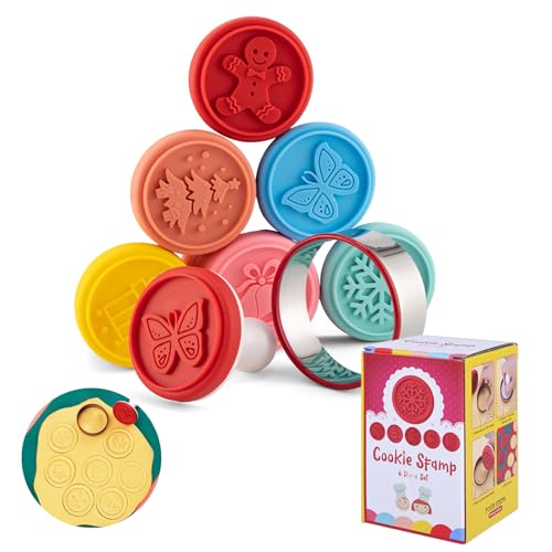 TOTHDATE 6PCS Weihnachtsplätzchen Stempel, Keksstempel Weihnachten Fondant Stempel Keksstempel und Ausstechformen zum Backen von Cupcake Pralinen von TOTHDATE