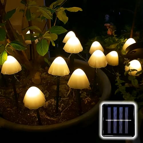 TOTHDATE Mini Solar Pilz Lichter Warmweiß Licht, 5M 20LEDS Solar Pilz Außen Gartenleuchten Solarpfahl Lichter Wegebeleuchtung 8 Beleuchtungsmodi IP44 Wasserdicht für Garten Rasenflächen im Freien von TOTHDATE