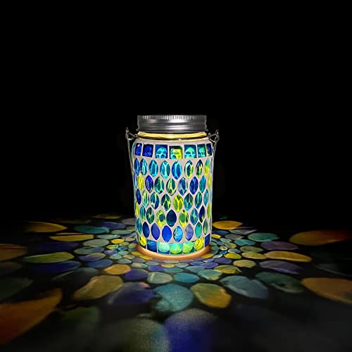 TOTHDATE 1PCS Solar Mosaik Leuchte für Außen, On/Off Glas Mosaik Hängend Licht Solarlaterne Tischleuchte IP65 Wasserdicht für Rasen Pfad Hof Deck Boden Teich, Blau Mosaik Licht von TOTHDATE