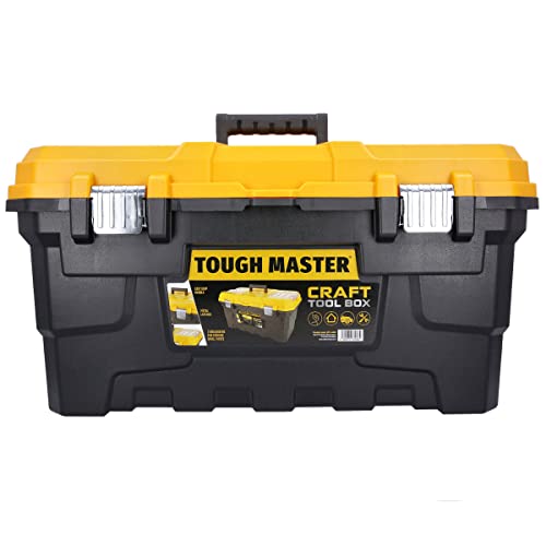 22-Zoll-Aufbewahrungsbox für Handwerkzeuge, robuster, mobiler, tragbarer Werkzeugkasten für Heimwerker mit Ablagefach, großer Kapazität, schlagfest, Schwarz und Gelb, UPT-4032, TOUGH MASTER von TOUGH MASTER