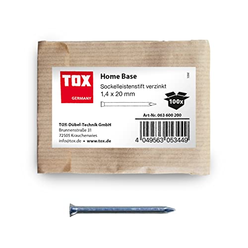 TOX Sockelleistenstifte Home Base blau verzinkt mit tiefem Senkkopf in recycelbarer Papierverpackung, Größe 1,4 x 20 mm, zur Befestigung von Sockelleisten, Lattungen, Holz uvm., 100 Stk., 063600200 von TOX