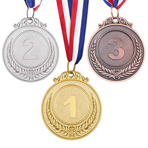 TOYANDONA 3pcs Sport Award Medal Set 1. 2. 3. Platz Kleines Weizenmuster Gold Silber Bronze Medaillen mit Halsband für den Sportwissenschaftswettbewerb von TOYANDONA