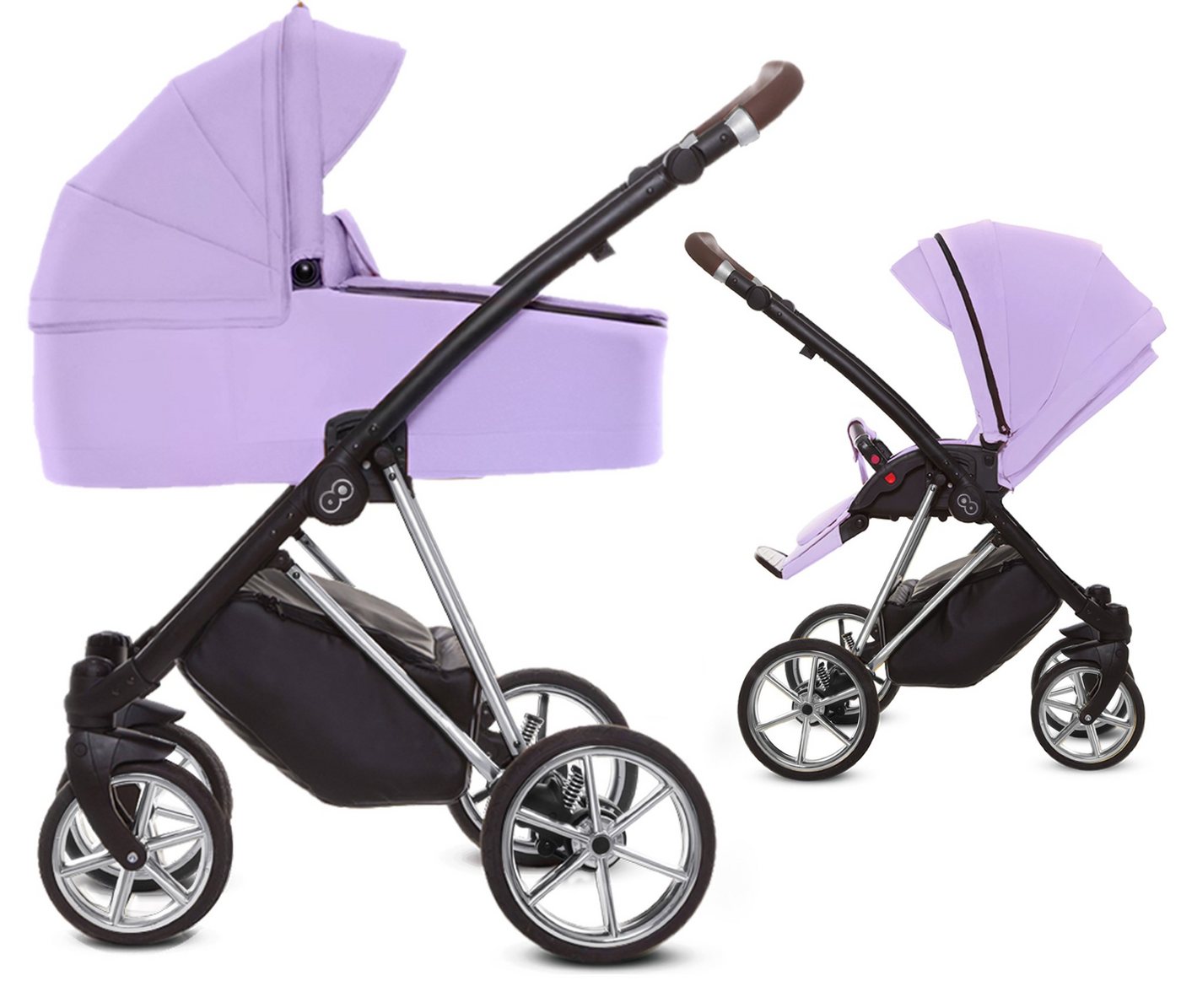 TPFLiving Kombi-Kinderwagen 2in1 Musse Ultra, Baby Buggy Babywanne 5-Punkt-Sicherheitsgurt, großes Zubehör-Set Kinderwagen 2 in 1 Stoff Lila, Gestell Silber von TPFLiving