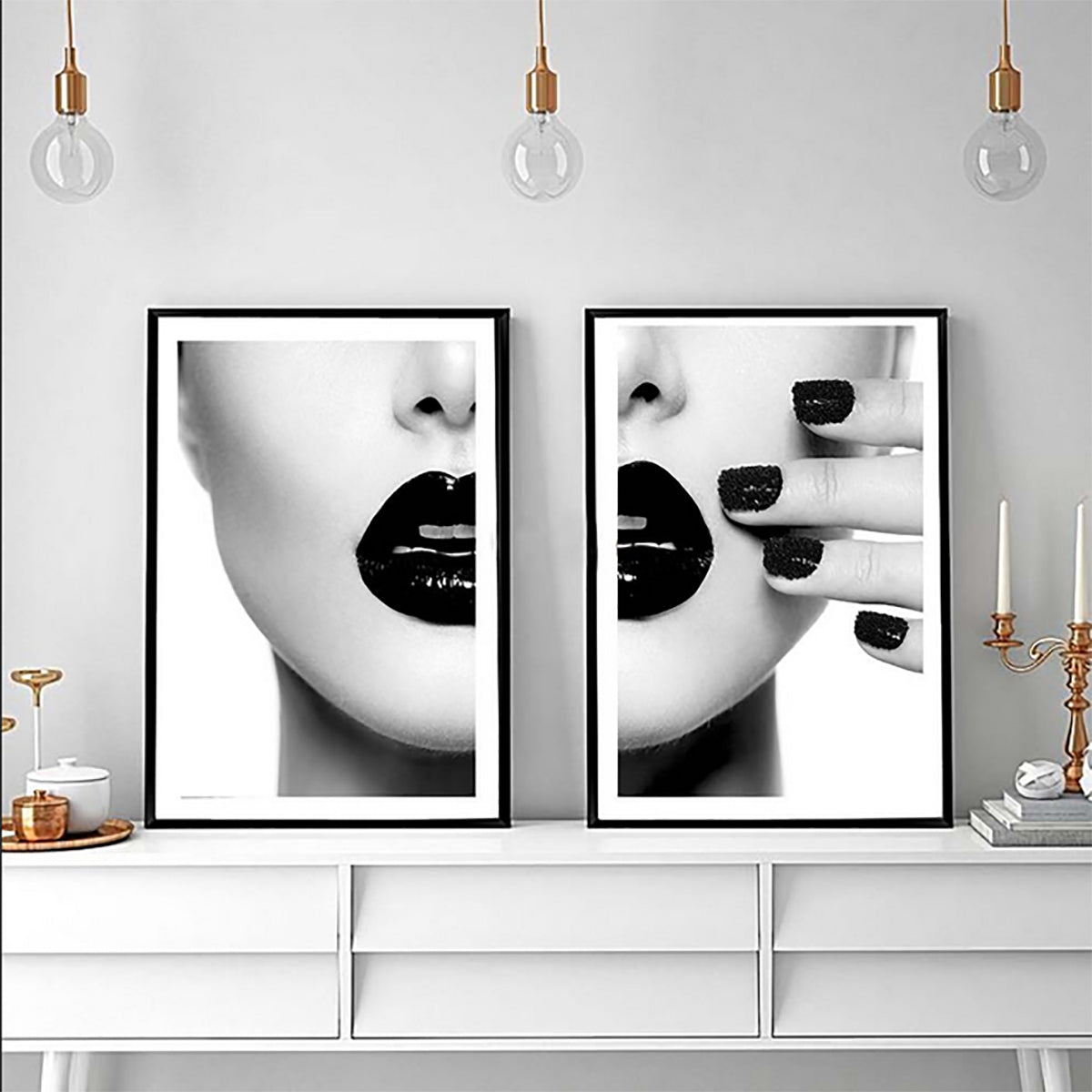 TPFLiving Poster Leinwand / Frau mit schwarzen Lippen und Fingernägeln - / Verschiedene Größen - OHNE Rahmen - Modell 2PCS - 30x45cm von TPFLiving