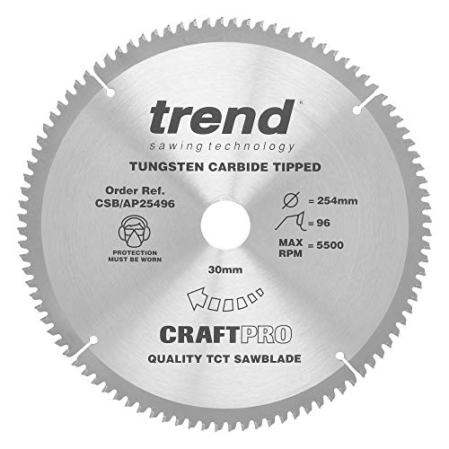 Trend CraftPro TCT Kreissägeblatt, 254mm x 96 Zähne x 30mm Bohrung, Hartmetallbestückt, Ideal zum Schneiden von Aluminium und Kunststoff, CSB/AP25496 von TREND