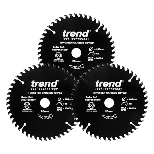 Trend CraftPro TCT Sägeblätter mit Antihaft-PTFE-Beschichtung, 165 mm Durchmesser, 20 mm Bohrung, 48 Zähne, 2,2 mm Schnittbreite, 3er-Pack, CSB/165/3PKAP von TREND