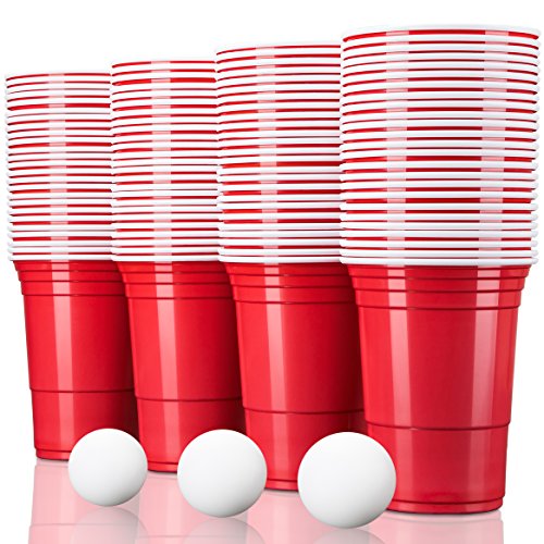 TRESKO 50 Beer Pong Becher + 6 Bälle wiederverwendbar | Partybecher 473ml - 16oz | Bierpong, Red Cups extra stark | Plastikbecher Rot von TRESKO