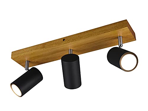 Edler LED Deckenstrahler in Schwarz matt mit Holzsockel 3-flammig Spots dreh- und schwenkbar von TRIO Beleuchtung