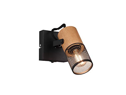Einflammiger LED Wandstrahler mit schwenkbarem Drahtkorb Spot in Schwarz matt und Holz von TRIO Beleuchtung