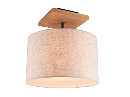 Skandinavische LED Stofflampe Deckenleuchte mit Holz und beigem Lampenschirm 35cm rund von TRIO Beleuchtung
