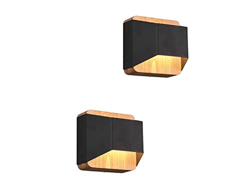 TRIO Beleuchtung LED Holz Wandlampe 2er Set Stufenweise dimmbar - Schwarz matt mit Up and Down Light - Breite 12cm von TRIO Beleuchtung