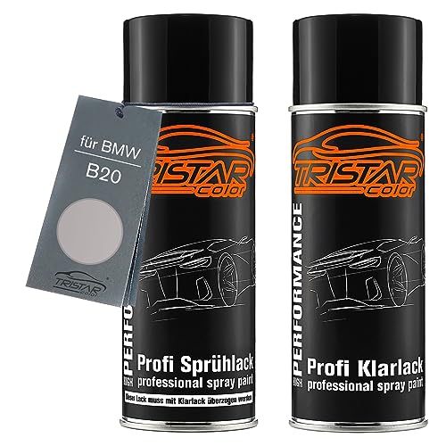 TRISTARcolor Autolack Spraydosen Set für BMW B20 Decorsilber II Metallic Basislack Klarlack Sprühdose 400ml von TRISTARcolor