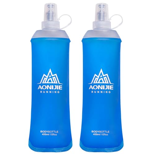 TRIWONDER TPU Faltbarer Trinkflaschen, Soft Flask, Wasserflasche BPA-Frei Sportflasche für Trinkrucksack Fahrrad Sport (450ml - 2 Stück) von TRIWONDER