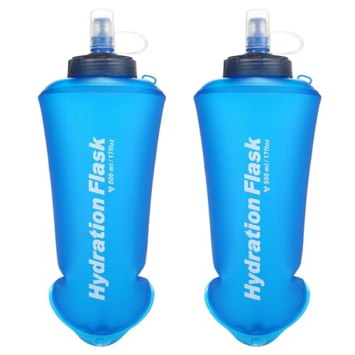 TRIWONDER TPU Faltbarer Trinkflaschen, Soft Flask, Wasserflasche BPA-Frei Sportflasche für Trinkrucksack Fahrrad Sport (500ml - 2 Stück - Aktualisierte Version) von TRIWONDER