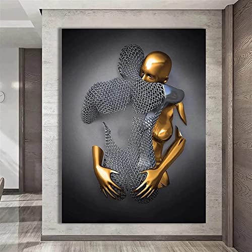 TROONZ Liebe Herz 3D-Effekt Wandkunst mit Holzrahmen, Abstrakte Metallfigur Skulptur Deko, Bild Leinwand Kunst Wand, Liebesherz 3D Effekt, Paare, Metallkunst Set-A||30 * 40cm von TROONZ