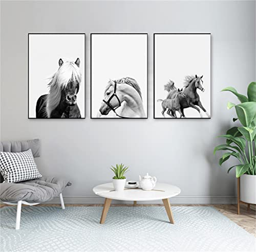TROYSINC 3er Set Design-Poster Wandbilder, Pferd Schwarz und weiß Wandbild Print Bilder, Pferd Leinwand Kunstposter Wandkunst für Wohnzimmer Deko, Ohne Rahmen (30x40cm) von TROYSINC