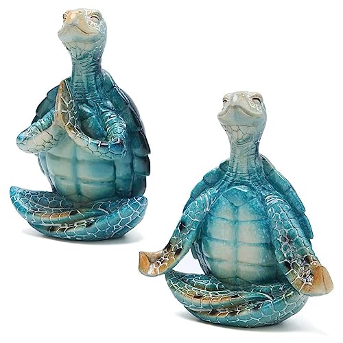TRULOVE 2 Stück Meeresschildkröten-Yoga-Figuren, Dekorationen, Meditierende Yoga-Schildkröten-Figur für Den Garten von TRULOVE