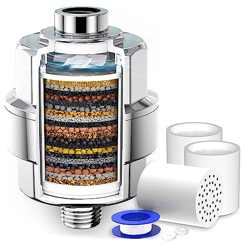 TRULOVE 20-Stufiger Duschfilter, Duschwasserreiniger – Duschkopffilter für Hartes Wasser, mit 3 Austauschbaren Filterpatronen und Ventilator von TRULOVE