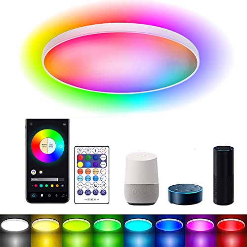 TRUYOK RGB Deckenleuchte - 30W LED Deckenlampe Dimmbar mit Fernbedienung und App - Alexa Kompatibel - Rund Farbwechsel Deckenleuchte Beleuchtung Ideal für Küche Schlafzimmer Wohnzimmer Party Ø30cm von TRUYOK