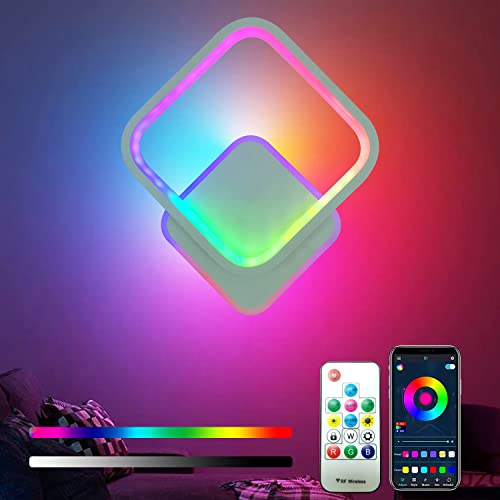 TRUYOK Wandleuchten RGB Dimmable Moderne Wandlampe Innen mit Fernbedienung Farbwechsel Wandlicht 18W Quadrat Wandbeleuchtung für Wohnzimmer Schlafzimmer Flur Korridor Treppe Stimmungslicht, Weiß von TRUYOK