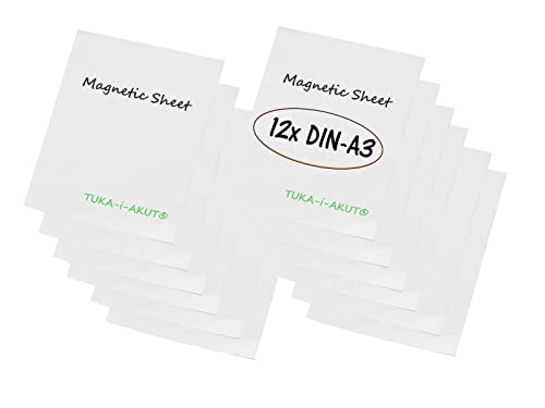 TUKA-i-AKUT 12x A3 Magnetfolie zum Beschriften und Zuschneiden, Flexibel Magnet Tafelfolie Magnetplättchen Gummimagnet, Werbelehrmagnet Magnetische Etikett Plakat, 12er Set Weiß, TKD9041-white-A3-12x von TUKA-i-AKUT