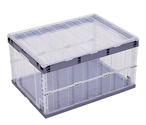 TUKA-i-AKUT 6x Faltbare Aufbewahrungsboxen mit Deckel, Stapelbar Faltbar, Stabile Stapelkisten mit Handgriff, Stapelbehälter Organizer Faltboxen Stapelboxen Durchsichtig, 6x 55L TKD8640 Hell Lila von TUKA-i-AKUT