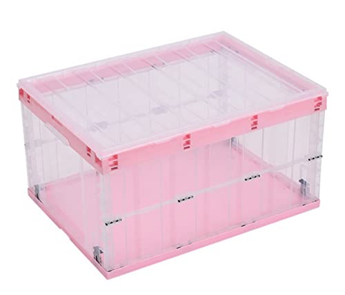 TUKA-i-AKUT 6x Faltbare Aufbewahrungsboxen mit Deckel, Stapelbar Faltbar, Stabile Stapelkisten mit Handgriff, Stapelbehälter Organizer Faltboxen Stapelboxen Durchsichtig, 6x 55L TKD8640 Pink von TUKA-i-AKUT