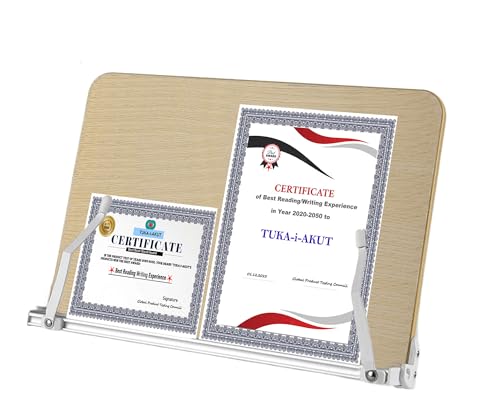 TUKA-i-AKUT Eichenholz Aluminium Buchständer Winkeln 12-fach Verstellbar, Leseständer Faltbar Büroklammern Verstellbar, Tragbares Lesepult Schreibpult für Buch Tablet Laptop, 41x28cm TKD8062-L von TUKA-i-AKUT