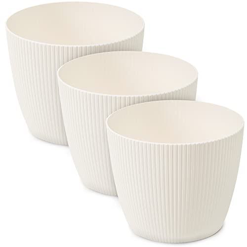 TULMERO Blumentopf matt, Pflanzkübel aus Übertopf Kunststoff Dekorativer Topf für, groß Pflanzen 3X blumenkübel Set, blumenkübel kräutertopf, (3 Pack) Creme, ø 11 cm von TULMERO