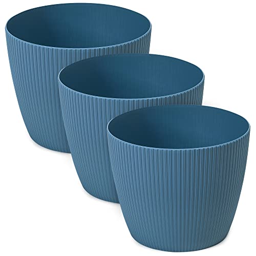 TULMERO Blumentopf matt, Pflanzkübel aus Übertopf Kunststoff Dekorativer Topf für, groß Pflanzen 3X blumenkübel Set, blumenkübel kräutertopf, (3 Pack) Marine, ø 11 cm von TULMERO