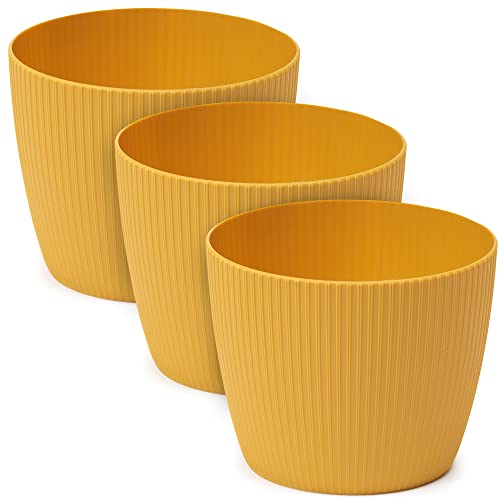 TULMERO Blumentopf matt, Pflanzkübel aus Übertopf Kunststoff Dekorativer Topf für, groß Pflanzen 3X blumenkübel Set, blumenkübel kräutertopf, (3 Pack) Senf, ø 19 cm von TULMERO