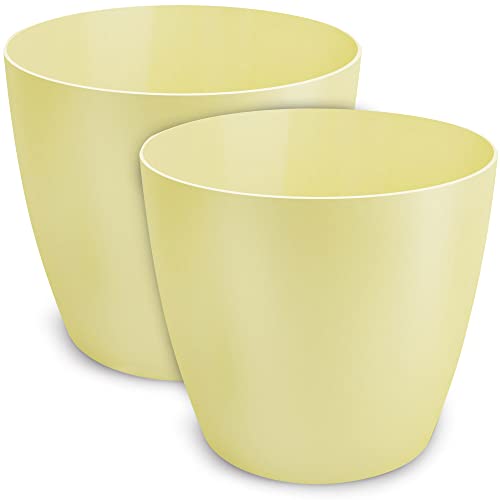 TULMERO Blumentopf matt, Pflanzkübel aus Übertopf Kunststoff Dekorativer Topf für, groß und klein Pflanzen, 2er-Set blumenkübel, blumenkübel kräutertopf, (2 Pack) Gelb, ø 12 cm von TULMERO