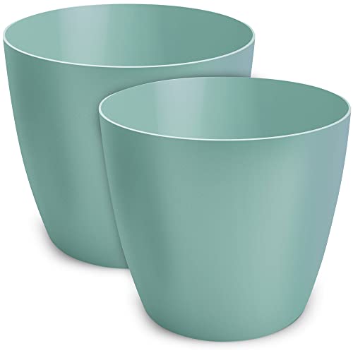 TULMERO Blumentopf matt, Pflanzkübel aus Übertopf Kunststoff Dekorativer Topf für, groß und klein Pflanzen, 2er-Set blumenkübel, blumenkübel kräutertopf, (2 Pack) Minze, ø 18 cm von TULMERO