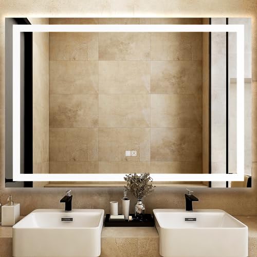 TYhogar 114 × 84cm Badezimmerspiegel Wandspiegel mit Beleuchtung, Wandspiegel Badezimmerspiegel LED IP65 Wasserdicht Badspiegel mit Beleuchtung mit Touch Schalter, für Badezimmer Wohnzimmer Dekorative von TYhogar