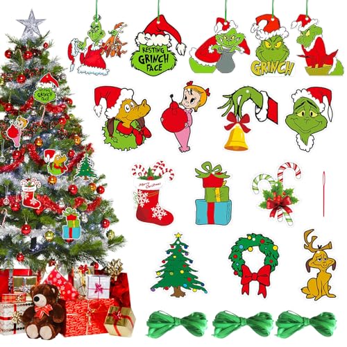 TZQFROCE 30 Stück Grinch Weihnachtsbaumschmuck Papier Weihnachtsdeko Grinch Weihnachtsanhänger Weihnachten Grinch hängende Ornament für Weihnachten Dekoration Party Geschenkverpackungen von TZQFROCE