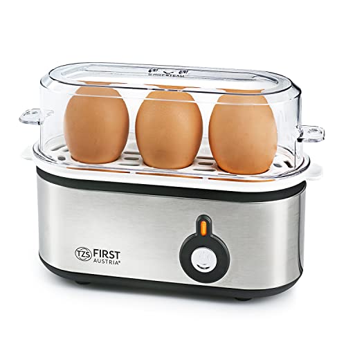 TZS First Austria Elektrischer Eierkocher 210W, 3 Eier, mit Messbecher und Eierstecher, für hartgekochte, weichgekochte, Eier von TZS First Austria