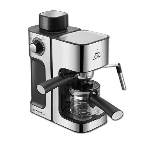 TZS First Austria Espressomaschine, für viele Kaffeespezialitäten, 0,25 L Kanne & Messlöffel, Dampfdüse zum Milch aufschäumen, in Schwarz/Edelstahl, 800 W von TZS First Austria