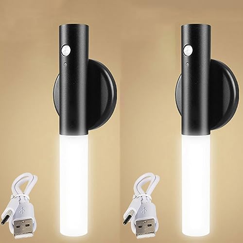 LED Batteriebetrieben Wandlampe Innen Dimmbar Akku Batterie Wandleuchte mit Bewegungsmelder USB Wiederaufladbare Magnetisch Treppen Flur Schlafzimmer Kinderzimmer Eingang Gang Licht (Schwarz,2 Stücks) von TZSMUM