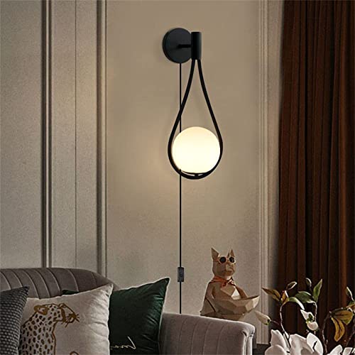 LED Schwarz Vintage Wandleuchte Innen mit Schalter Und Stecker E27 Wandlampen Retro Design Leuchten Einstellbarer Winkel Modern Wandspot Wohnzimmer Schlafzimmer Flur Wandstrahler Nachtlampe (1 Stück) von TZSMUM