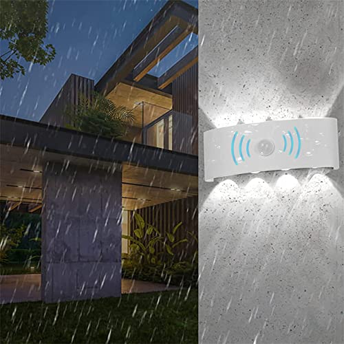 LED Weiß Garten Wandleuchte mit Bewegungsmelder Aussen Innen Wasserdichte IP65 Wandbeleuchtung Modern Up Down 18W Induktion Sensor Aussenleuchte Aluminium Außenlampe Flur Treppen Wandlampe (Kaltweiss) von TZSMUM