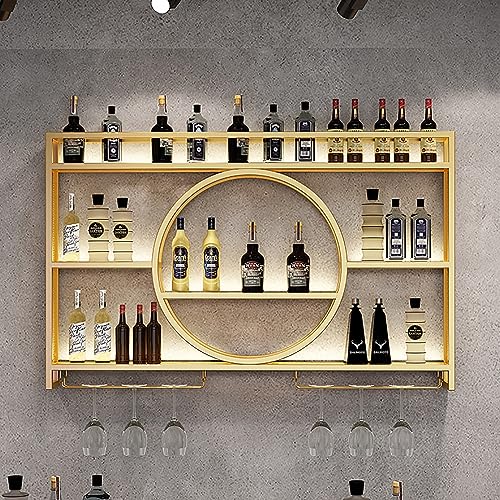 TZUFA An der Wand montiertes Weinregal aus Metall mit Glashalter, Weinflaschen- und Glasständer aus Eisen, Weinhalter mit Regalen, schwebende Regale für Spirituosenflaschen für Wohnzimmer, Zuhause von TZUFA