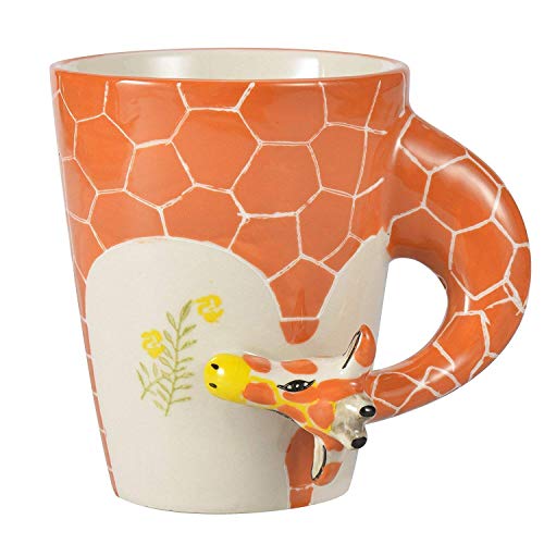 3D handgemaltes niedliche Tiere Tasse, Kaffeebecher aus Keramik, Neuheit Geschenk Tasse (13.66oz) Giraffe weiß von TabEnter