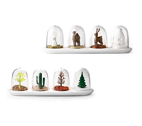 Küchengewürzglas mit Tablett, Gewürzstreuer, Vierjahreszeiten-Design, Tierparade-Design, 4-in-1 (beide Stile) von TabEnter
