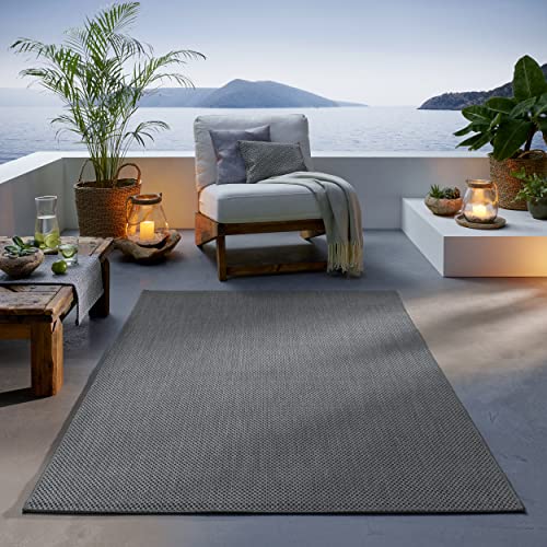 TacaHome Outdoor Teppich I UV-Stabil Für Drinnen und Draußen I Terrasse Balkon Garten Wohnzimmer Badezimmer Küche Flur Läufer | 160 x 220 cm Anthrazit von TacaHome