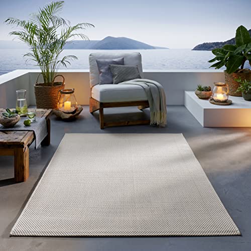 TacaHome Outdoor Teppich I UV-Stabil Für Drinnen und Draußen I Terrasse Balkon Garten Wohnzimmer Badezimmer Küche Flur Läufer | 67 x 180 cm Creme von TacaHome