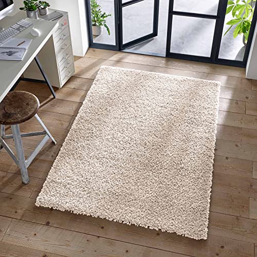 TacaHome Shaggy Teppich I Flauschiger Langflor fürs Wohnzimmer, Esszimmer, Schlafzimmer oder Kinderzimmer | 60 x 90 cm Creme von TacaHome