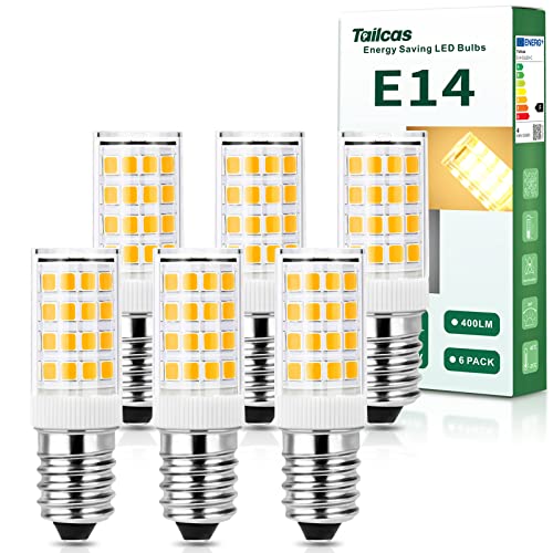 Tailcas E14 LED Kühlschranklampe Warmweiss, 4W E14 Lampe 3000K Ersatz für 40W Glühlampe, Kühlschrankbirne 400LM, AC 220-240V, für Dunstabzugshaube Nähmaschine Wohnzimmer, Nicht Dimmbar, 6er Pack von Tailcas